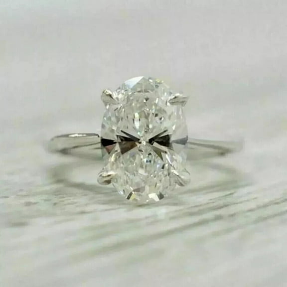 2Ct Lab Created Diamond Oval Cut Solitaire Fancy Ring 14K White Gold Plated