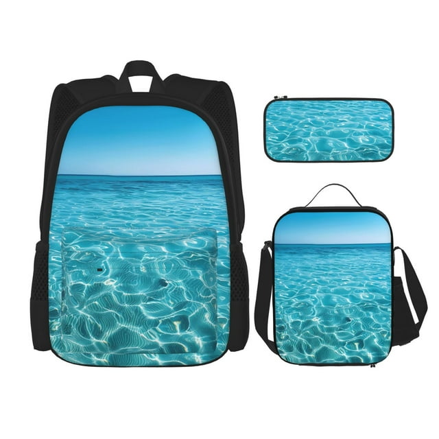 Balery Crystal Clear Ocean Waves Mochila escolar 3 en 1 para niños: mochila resistente con lonchera térmica y estuche para lápices. Mochila escolar para niños y niñas.