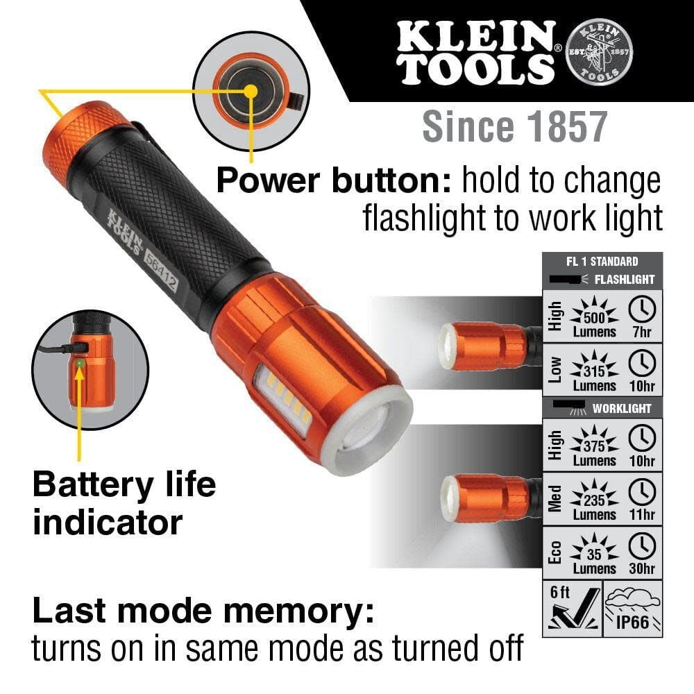 Klein Tools Flashlight With Worklight Rechargeable