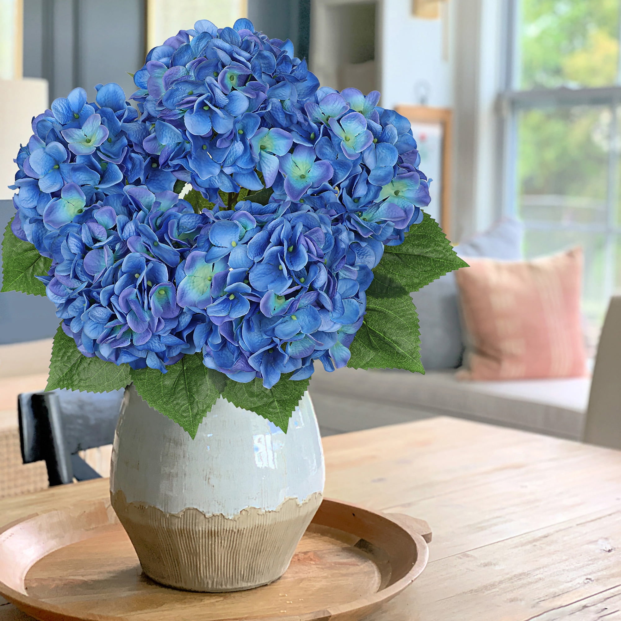 Briful Hydrangea Artificial Flower 5 Large Flower Heads Silk Faux Hydrangea Wedding Flowers Kitchen Coffee Table Home Decor Centerpieces Engagement Decoration Decor Dark Blue