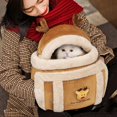 thumbnail image 5 of Bolsa portamascotas de invierno, Gato cálido, mochila portátil de viaje para cachorros y gatos, doble hombro, bolsa para salir con cabeza de mascota, novedad de 2022, 5 of 5