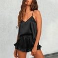 thumbnail image 2 of RMGVDSD Satin Pajama Set For Women Silk Pajamas Sexy V Neck Camisole Top And Shorts With Ruffle Sleepwear Set Business Casual Dressy Outfit, 2 of 6
