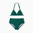 thumbnail image 3 of PatPat Girls Bikinis Dark Green Halter Neck Swimsuit with Matching Cover Up Skirt Set 4 Pieces Set Sizes 5-12, 3 of 7