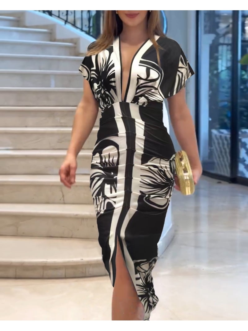 bodycon dress chic me Elastane Floral Bodycon Dress Black L by chicme