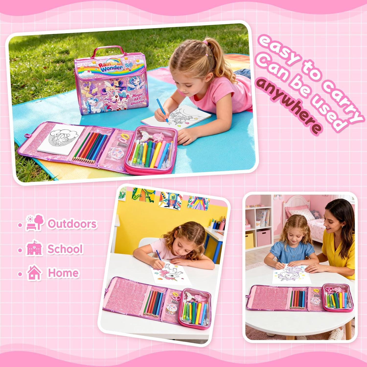 homicozy 106PCS Scented Washable Markers Set,Arts and Crafts Kit for Girls Ages 4-6-8-10,Travel Coloring Drawing Art Supplies with Unicorn Glitter Pencil Case,Ideal Birthday Gift for Kids