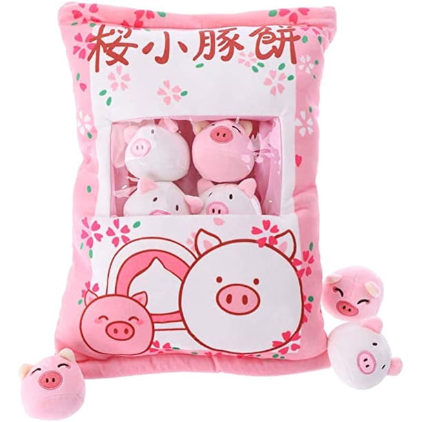 (El cerdo Sakura) Linda almohada para refrigerios, juguetes de animales de peluche, pudín decorativo, muñecas de gatito extraíbles, juguetes creativos, regalos para adolescentes, niñas y niños