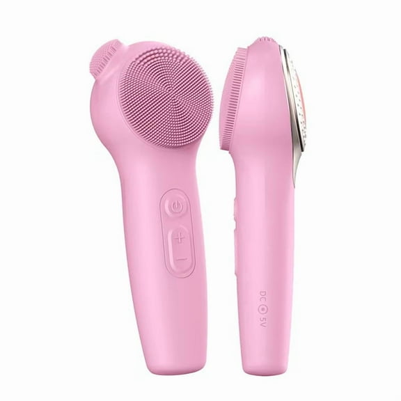 Sonic Facial Cleansing Brush, Rechargeable & Waterproof Silicone Face Scrubber with Dual-Zone Bristles for Deep Surface Cleansing & Gentle Exfoliation,Pink