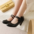 thumbnail image 3 of SACFOF Women's Low Kitten Heel Mary Jane Oxfords Pumps Comfortable Ankle Strap Dress Shoes with Bow, 3 of 6