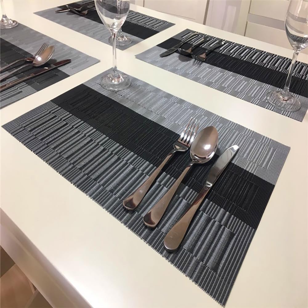Vinyl Placemats Set of 12 Washable Durable Kitchen Placemats Easy to Clean Plastic Placemats for Dining Table (Black)