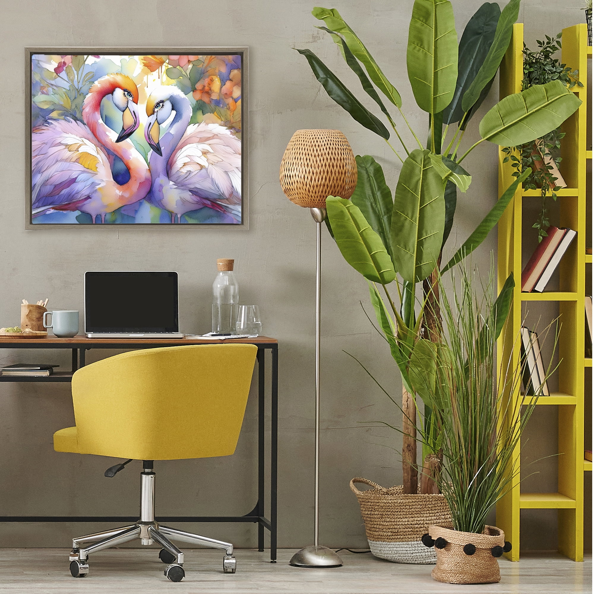 Stupell Industries Flamingo Love Pair Brown Framed Floater Canvas Wall Art, design by Shelly Craig