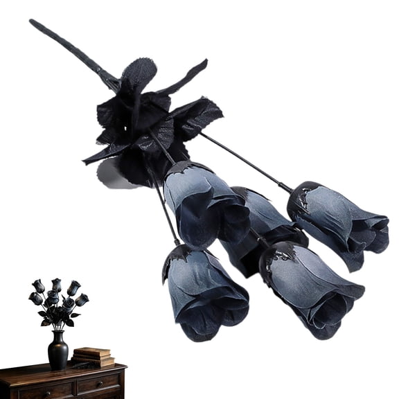 Halloween Artificial Roses Purple Silk Flowers 1 Bundles 5 Head Roses for Halloween Home Vase Wedding Patry Decoration Indoor Outdoors