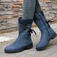 thumbnail image 3 of Rokment Womens Retro Mid Calf Boots with Back Lace up Vintage Suede Knit Patchwork Winter Fall Combat Cowboy Work Boots Blue Size 6, 3 of 7
