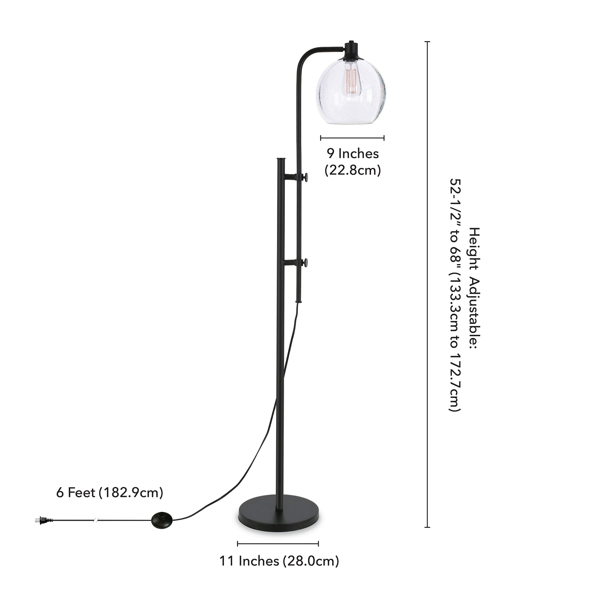 Evelyn&Zoe Dardan 60.62" Tall Floor Lamp with Glass shade in Blackened Bronze/Seeded