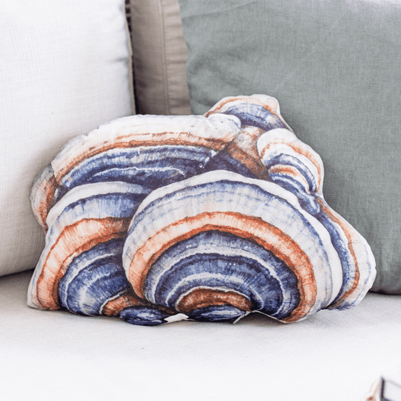 Realistic Turkey Tail Mushroom throw pillow for bed, couch, college dorm