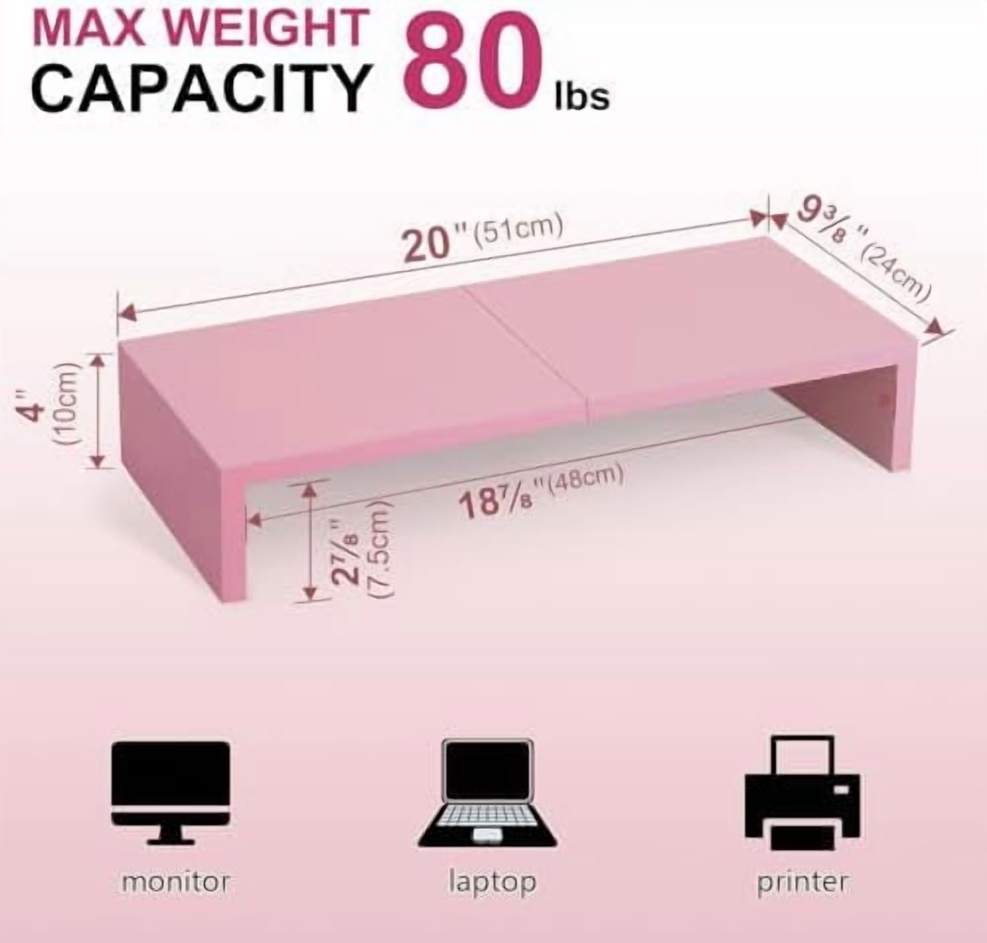 Pink Monitor Riser-20L inch, Wood Monitor Stand for Desk, Sturdy TV/Screen/PC/Printer/Laptop Riser,Computer Shelf with Storage TV Holder for Home Office (Pink, 20 inch)
