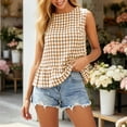 thumbnail image 6 of Admvng Women's Peplum Tank Top Round Neck Gingham Check Sleeveless Ruffle Hem Lightweight Casual Summer Camisole Blouse, 6 of 7