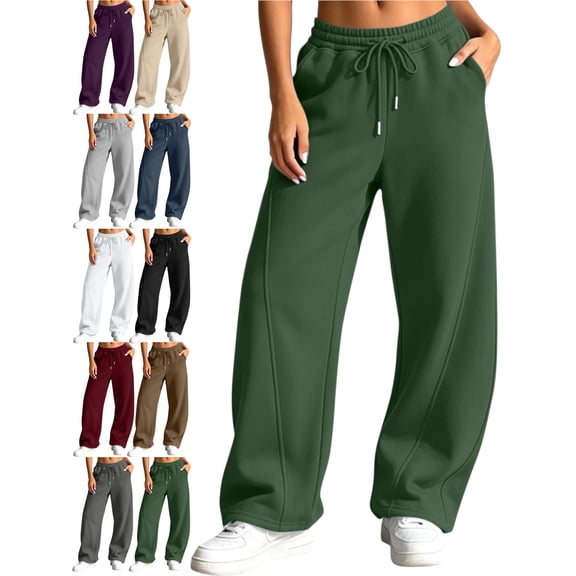 SYwaren Women's Elastic Waist Sweatpants Casual Loose Fit Fall Comfortable Solid Elastic Waist Pocket Full Length Pants