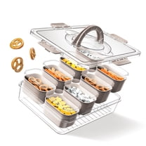 Cook With Color 8-Compartment Snackle Box Food Storage Carrier and Container, Charcuterie Container, Divided Serving Tray with Lids and Handle, Taupe, Portable and Dishwasher Safe