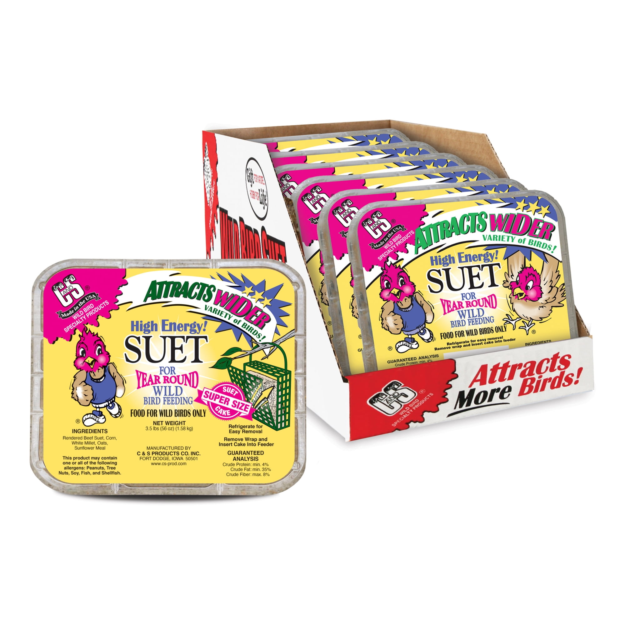 C&S High Energy Suet Treat, Food for Wild Birds, 3.5 Pounds, Pack of 6