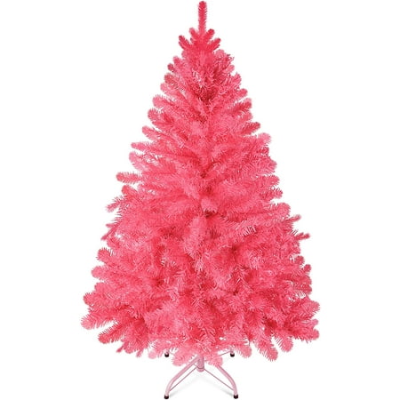 Prextex 4 Feet Pink Christmas Tree - 320 Tips Premium Hinged Artificial Canadian Fir Full Bodied Pink Christmas Tree Lightweight and Easy to Assemble with Christmas Tree Metal Stand