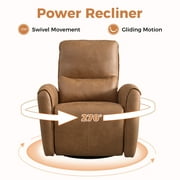 Bonzy Home Electric Power Swivel Recliner USB Ports Adjustable Backrest Reclining Chair with lumbar support pillow Suede Fabric, Brown