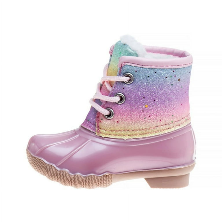 Josmo Girls Water Resistant Rain Boot Duck Boots - Silver/pink, 4 : Target