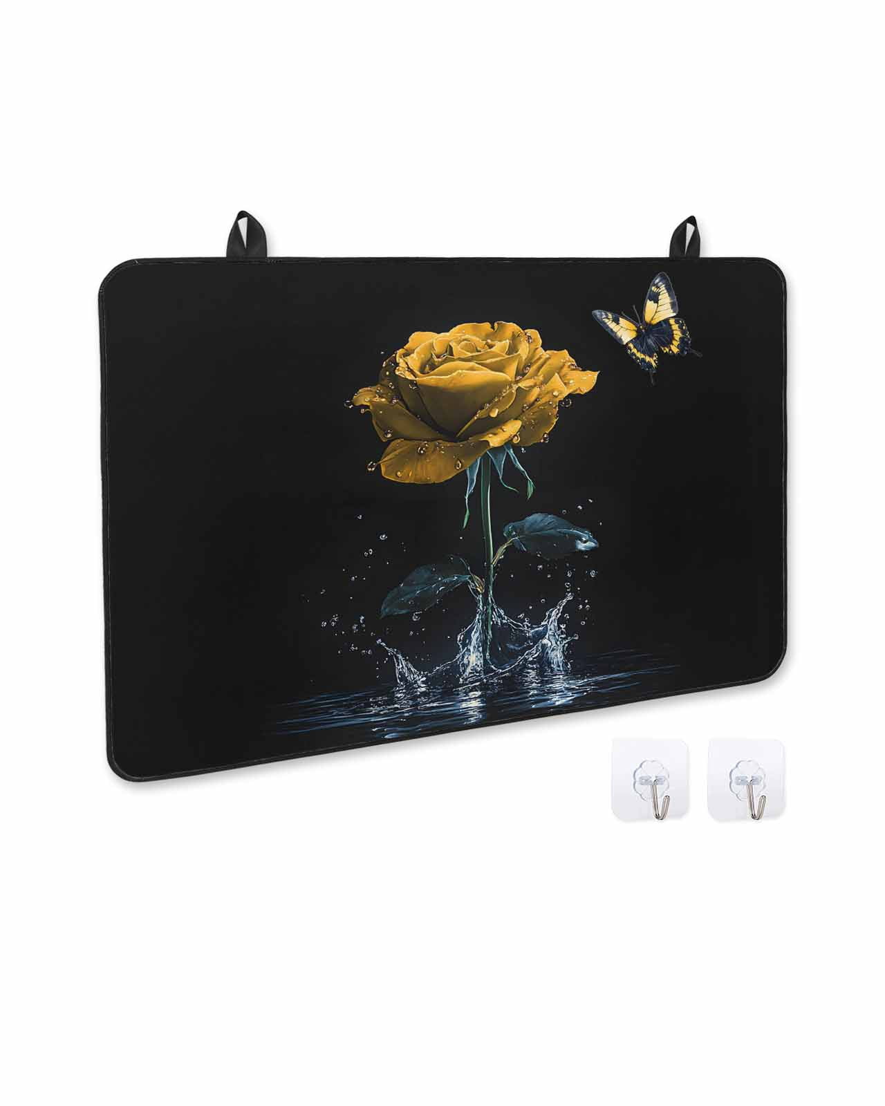 nqOlkjepod Large Induction Cooktop Protector Mat 24"x21", Yellow Roses Stove Top Covers for Electric Stove, Modern Art Splash Flowers Butterfly Stove Burner Cover Mats, Glass Top Stove Cover