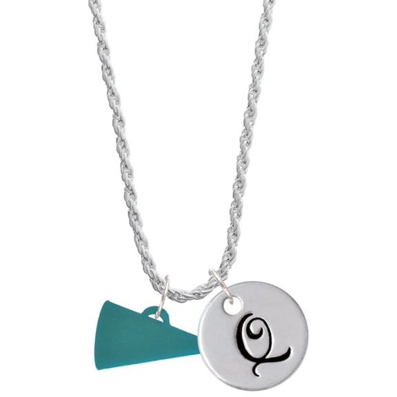 Delight Jewelry Acrylic 3/4" Teal Megaphone Silvertone Script Initial Disc - Q - Charm Necklace, 20"+3"