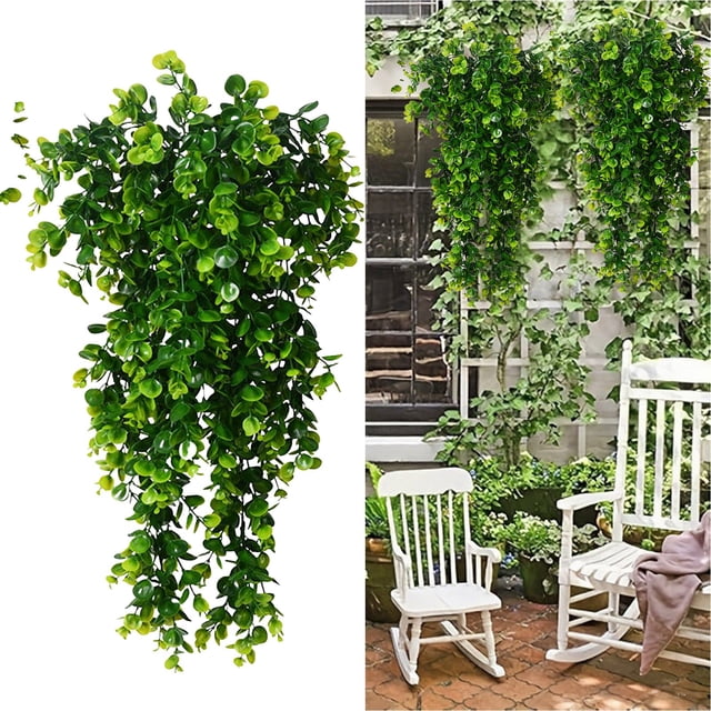 Plantas colgantes artificiales de 2 paquetes | Decoración mural de hojas falsas | 29,9 pulgadas de largo, 1600 hojas, vegetación realista | Enredadera plástica impermeable | Estantería de oficina