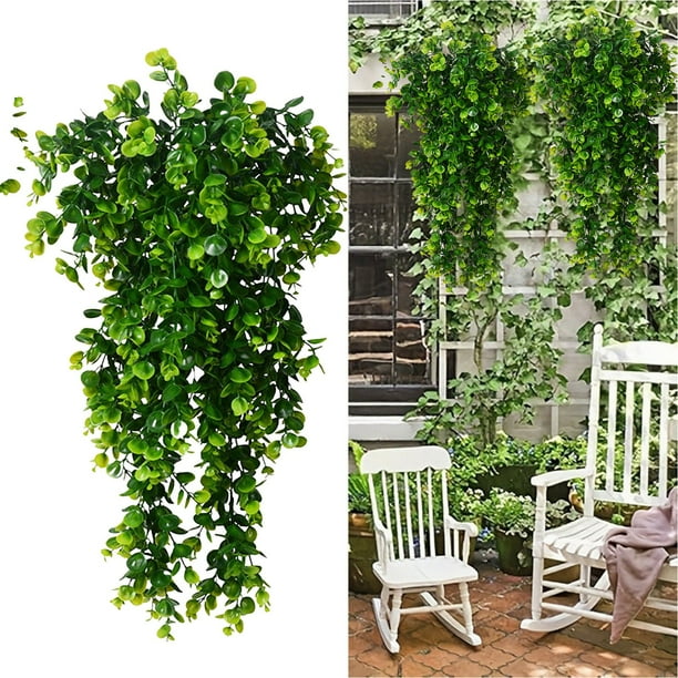Plantas colgantes artificiales para decoración de paredes - Pack de 2 hiedra sintética con 1600 hojas para estantería de patio de oficina exterior interior