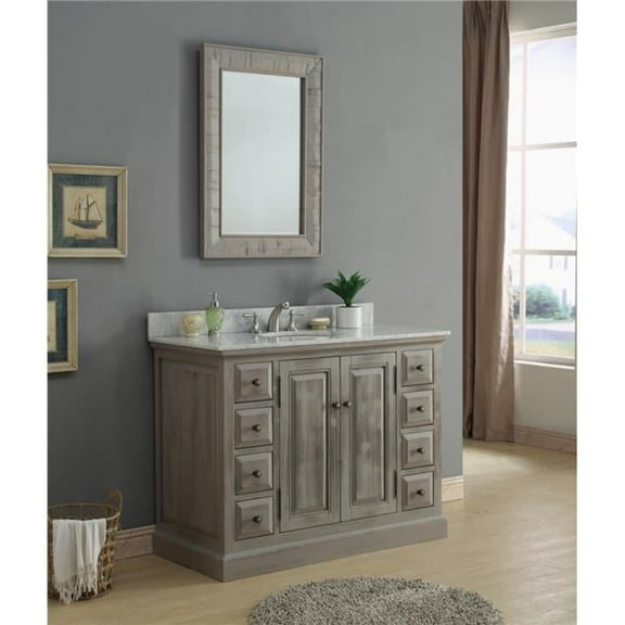 InFurniture WK8348-CW TOP 48 in. Solid Fir Single Sink Vanity in Grey With Carrara White Marble Top-No Faucet