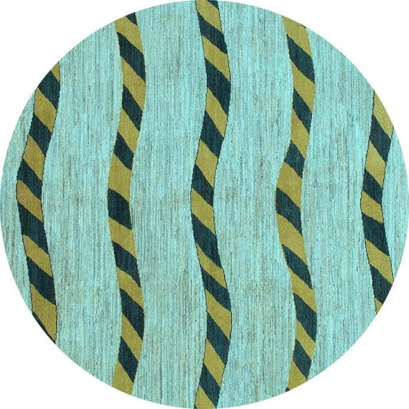 Ahgly Company Indoor Round Abstract Light Blue Modern Area Rugs, 8' Round