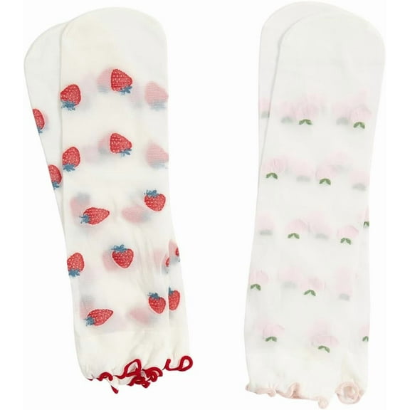 Zhengup Women's 2 Pairs Ruffle Socks Sheer Mesh Socks Thin Transparent Ankle Socks