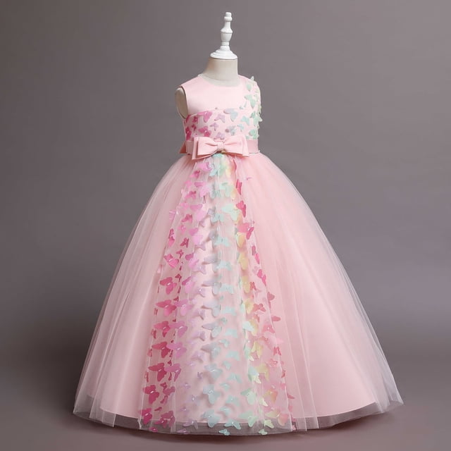 Vestido de noche para niños, vestido de princesa para niñas, cintura alta, sin mangas, vestido de niña anfitriona para actuación de piano