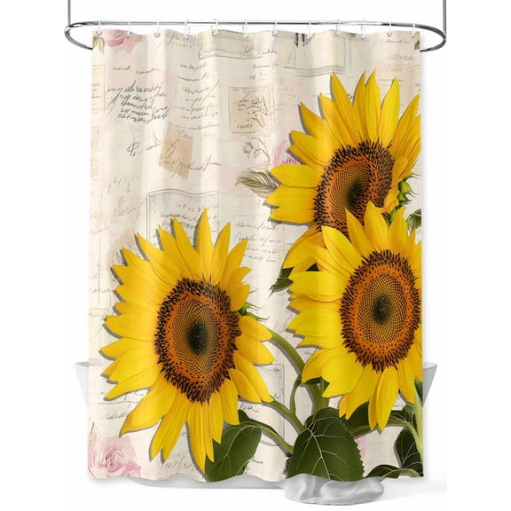Shower Curtain Sunflower Bathroom Curtains with Hooks, Waterproof Fabric Farmhouse Floral Plant Vintage Bath Shower Curtains Set for Bathroom Bathtubs Decor 36x72 Inch