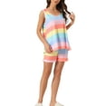 thumbnail image 4 of INSPIRE CHIC Women's Pajama Sets Tank Tops with Shorts Colorful Stripe Lounge Outfits with Pockets M Pink, 4 of 6