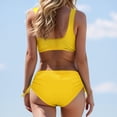 thumbnail image 2 of Curuila Two Piece Swimsuit For Women Push Up Solid Color V Neck Bikini High Waist Swimwear Set Yellow Size M, 2 of 6