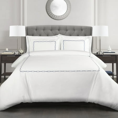 Hotel Geo Duvet Cover Navy 3Pc Set Full/Queen