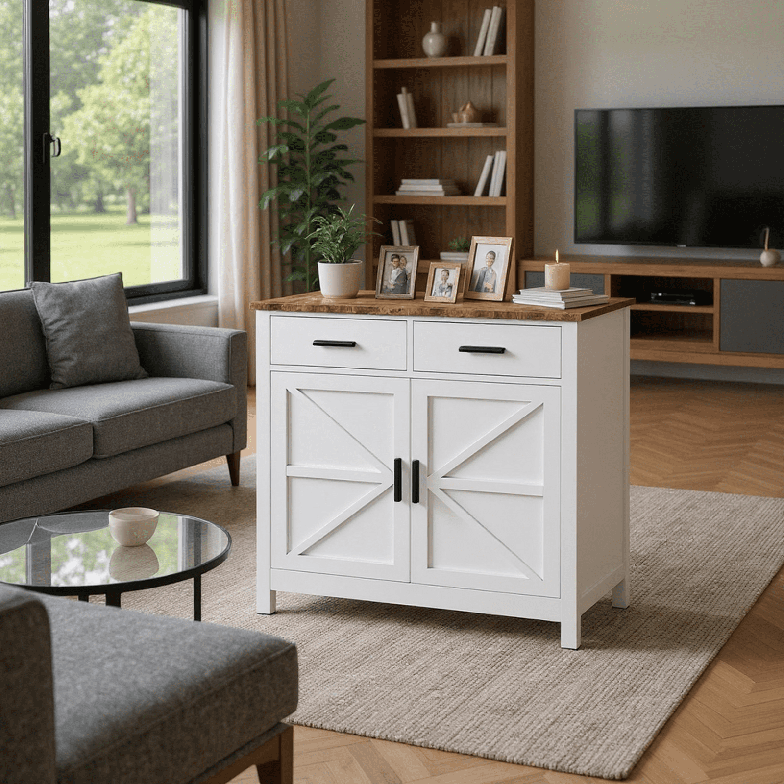 Homy Casa Accent Cabinet with 2 Drawers and 2 Doors, Modern Sideboard Storage Buffet, White