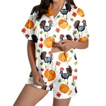 Lounge Sets for Women – Stylish Pajamas for Women Set with Button Tops for Travel or Brunch Ladies' Thanksgiving Turkey Print Pajama Shorts Set 2024