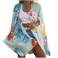 thumbnail image 1 of Kimono de playa de chifón con estampado Floral para mujer, chal, manga 3/4, cubierta suelta Pompotops  qwe20201, 1 of 9