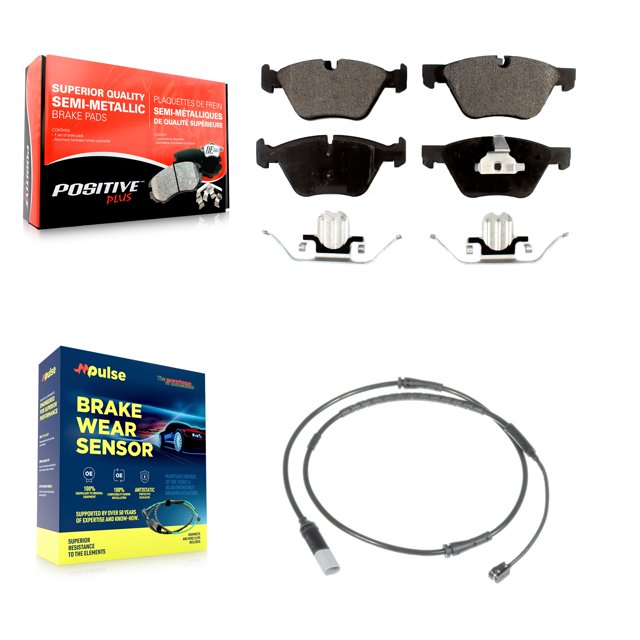 Positive Plus Front Semi-Metallic Disc Brake Pads and Wear Sensors Kit for Car BMW 528i KPW-100713