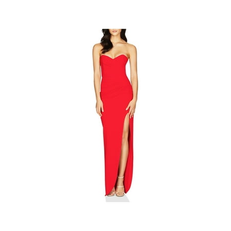 

NOOKIE Womens Red Stretch Zippered Pleated Thigh Slit Sleeveless Sweetheart Neckline Full-Length Formal Gown Dress S