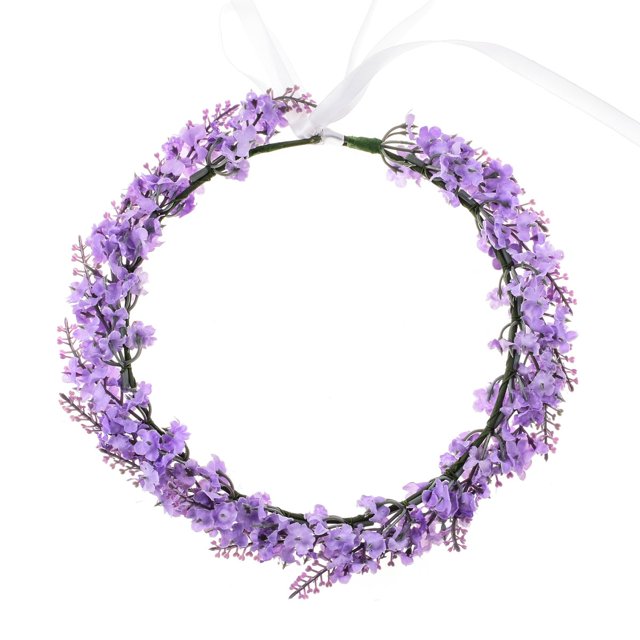 Accesyes Diadema de lavanda para novia, guirnalda de bosque, corona de flores para el pelo, accesorios de boda, corona bohemia, tocado de playa para niñas (púrpura)