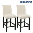 thumbnail image 5 of Counter Height Fabric Upholstered Wooden Chairs Barstools with Nailhead Trim in Beige, Set of 2, 5 of 6