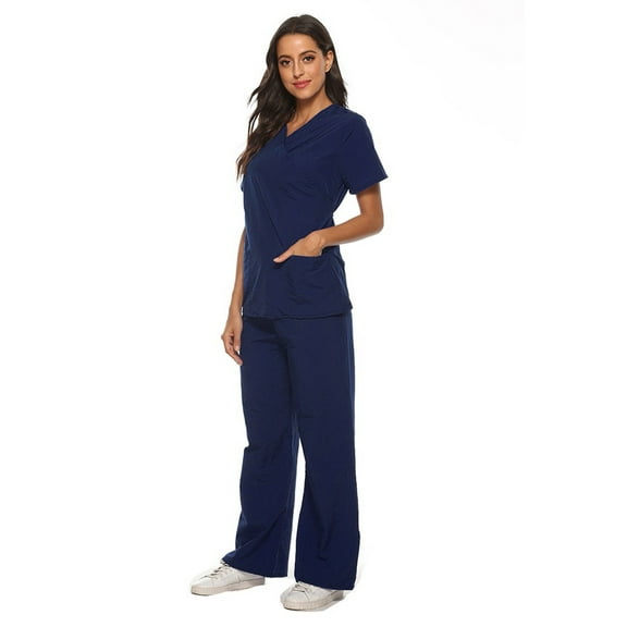 SHITINN Women'S Scrubs Easy Care Uniforms Navy Blue Womens Scrub Pants Cozy Fit Nurse Sweatshirt Pants Set