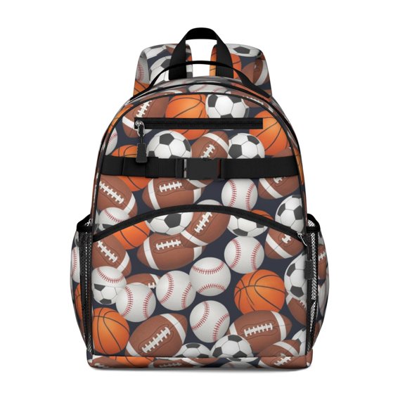 Football and Rugby Navy Pattern Cute School Backpack Bag for School with Padded Back and Adjustable Shoulder Straps 15.25"x11.5"x5.25"