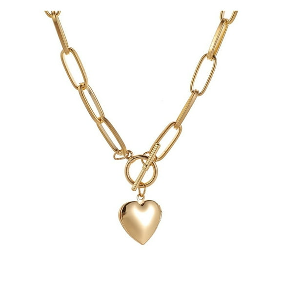 Lifetechs Women Necklace Hollow Chain Heart Pendant Polished Pure Color Exaggerated Lightweight Choker Club Party Neck Jewelry