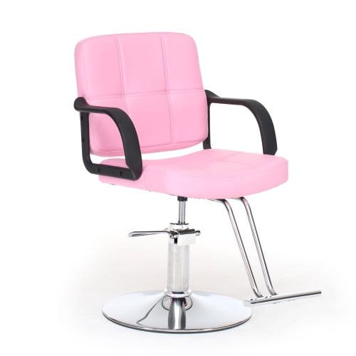 Barber Chair for Hair Stylist, 360° Swivel Salon Styling Chair with Heavy Duty Hydraulic Pump, Adjustable Height, 350 lbs Capacity, Pink PU Leather
