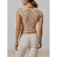 thumbnail image 4 of Arvbitana Women's Short T-shirts Floral Lace Patchwork 1/4 Sleeve V-neck Shirts Casual Slim Fit Tops for Teen Girls Streetwear, 4 of 5
